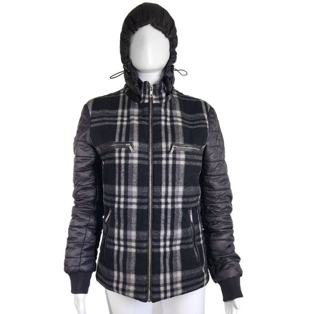 Gaudi Plaid Wool Puffer Jacket Black Small
